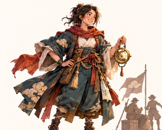 Portrait of the sky-pirate captain with her lantern cannon