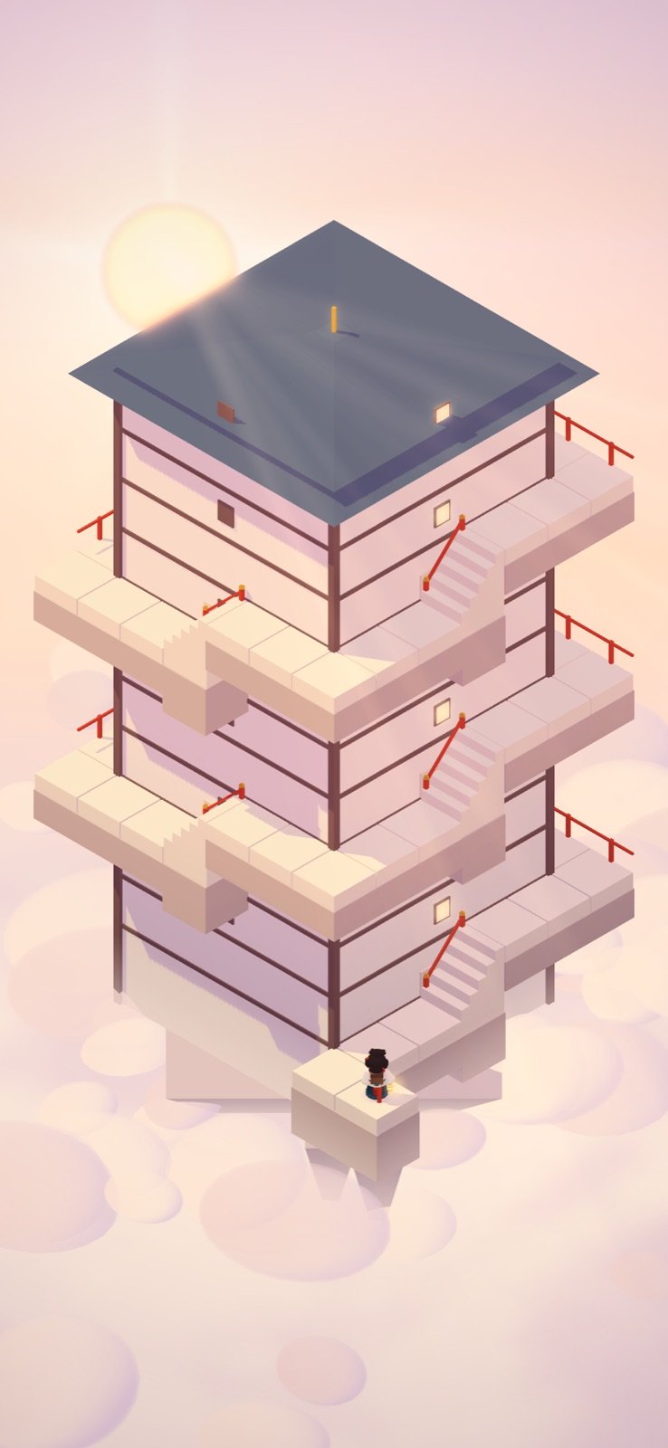 A spiral tower rising out of the clouds.