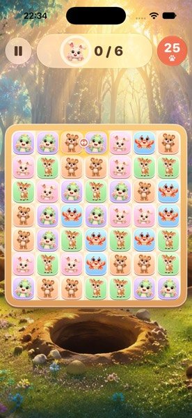 A puzzle board with a hint highlighting a possible swap